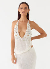Adelaida Beaded Crochet Top - Ivory
