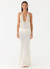 Adelaida Beaded Crochet Maxi Skirt - Ivory