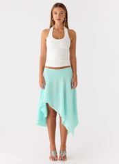 Kia Low Rise Asymmetrical Midi Skirt - Aqua