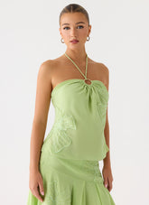 Teneika Beaded Flower Top - Lime