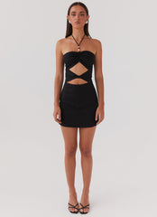 Starry Sands Linen Mini Dress - Black